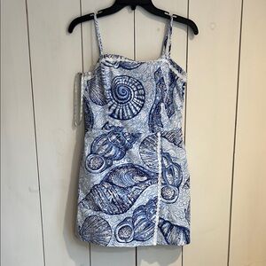 Lilly Pulitzer Blue and White Shell-Print Spaghetti Strap Dress